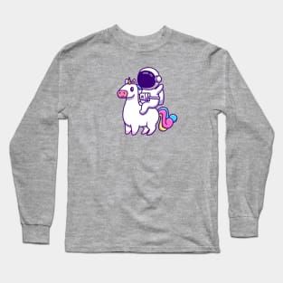 Cute Astronaut Riding Unicorn Horse Cartoon Long Sleeve T-Shirt